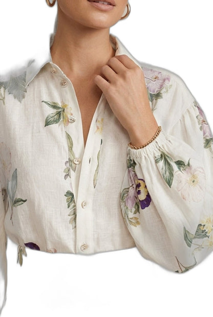 Effortless Floral Romper for Women with Collared Long Sleeve Button Front High Waisted Casual Style