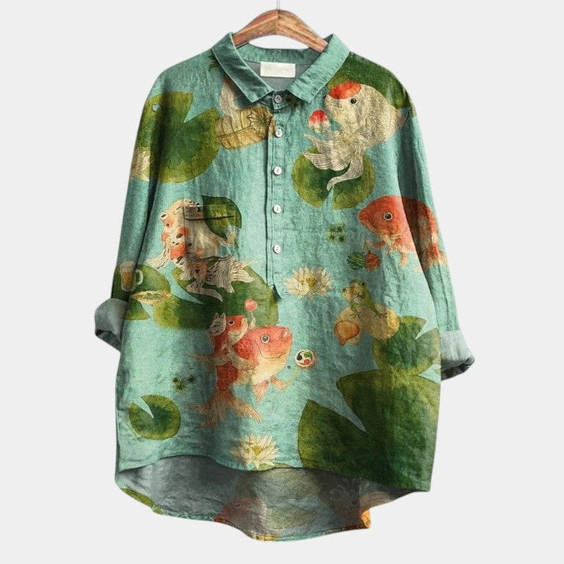 Effortless Floral Shirt for Women with Collared Elbow Sleeve Button Front Flowing Casual Style