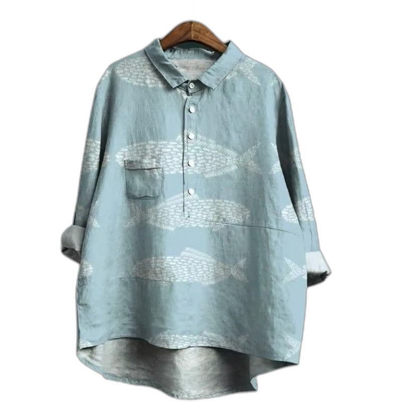 Effortless Floral Shirt for Women with Collared Elbow Sleeve Button Front Flowing Casual Style