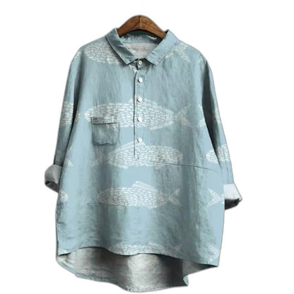 Effortless Floral Shirt for Women with Collared Elbow Sleeve Button Front Flowing Casual Style
