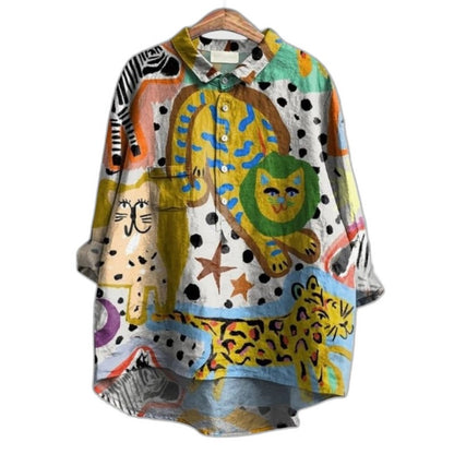 Effortless Floral Shirt for Women with Collared Elbow Sleeve Button Front Flowing Casual Style