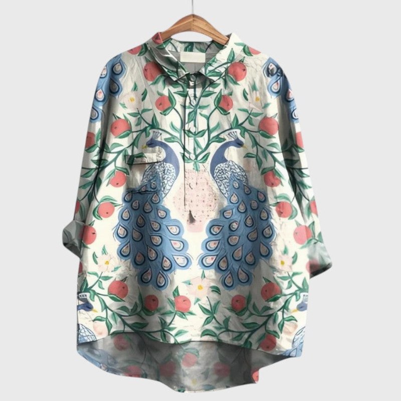 Effortless Floral Shirt for Women with Collared Elbow Sleeve Button Front Flowing Casual Style