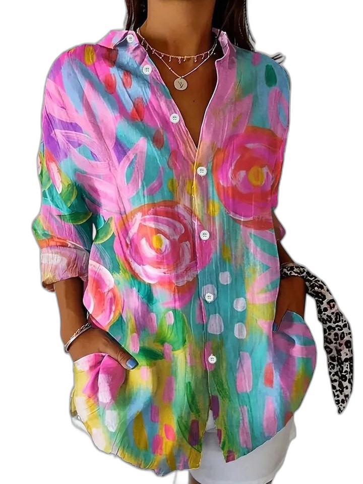 Effortless Floral Shirt for Women with Collared Long Sleeve Button Front Flowing Casual Style