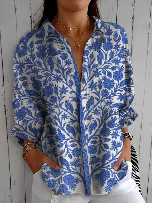 Effortless Floral Shirt for Women with Collared Long Sleeve Button Front Flowing Casual Style