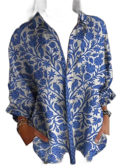 Effortless Floral Shirt for Women with Collared Long Sleeve Button Front Flowing Casual Style