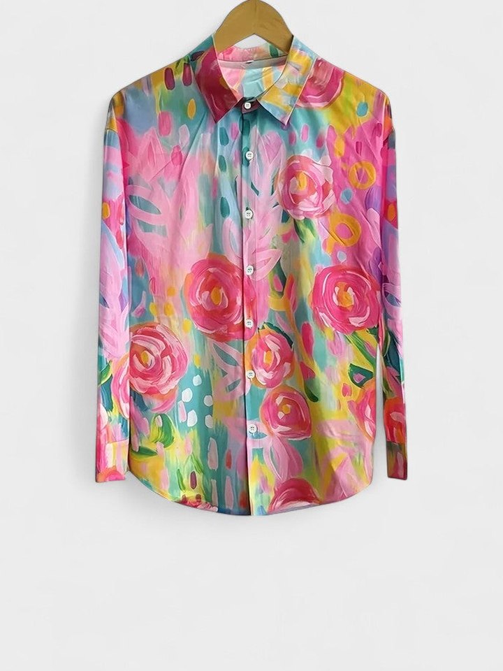 Effortless Floral Shirt for Women with Collared Long Sleeve Button Front Flowing Casual Style