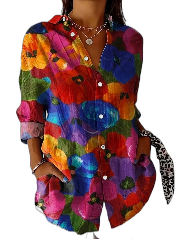 Effortless Floral Shirt for Women with Collared Long Sleeve Button Front Flowing Casual Style