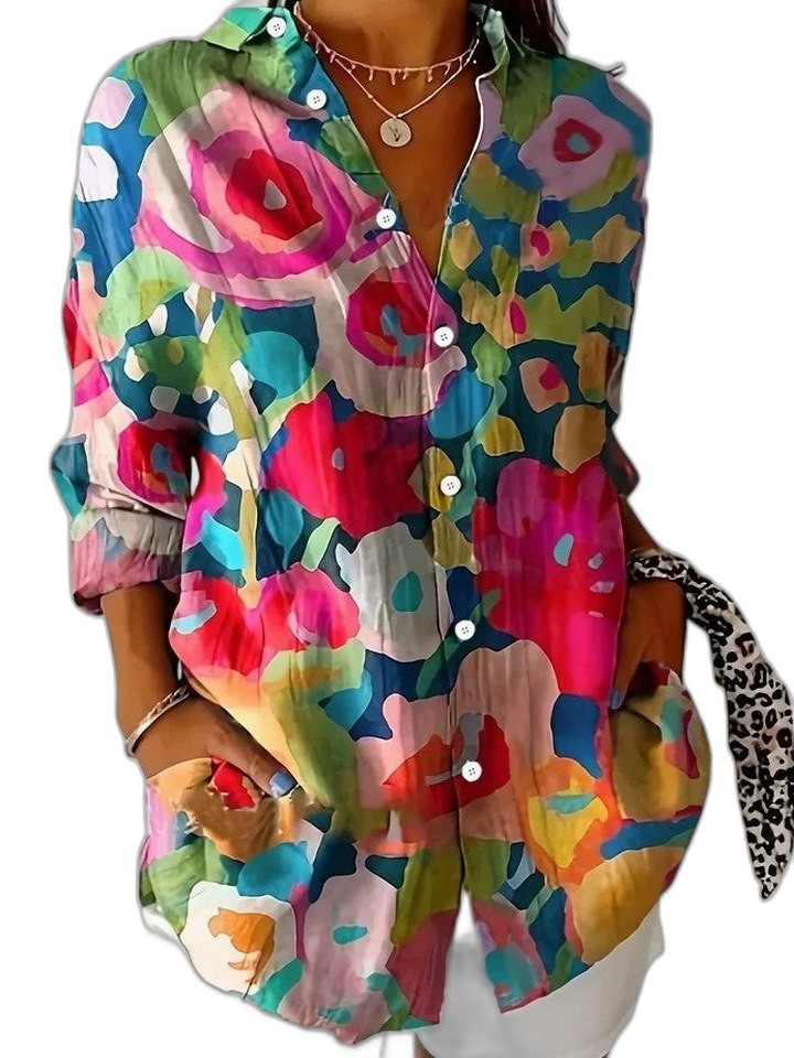 Effortless Floral Shirt for Women with Collared Long Sleeve Button Front Flowing Casual Style
