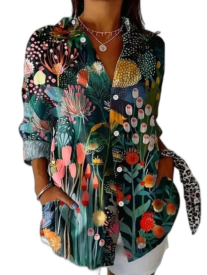 Effortless Floral Shirt for Women with Collared Long Sleeve Button Front Flowing Casual Style