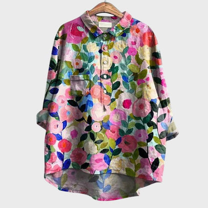 Effortless Floral Shirt for Women with Collared Long Sleeve Button Front Oversized Casual Style