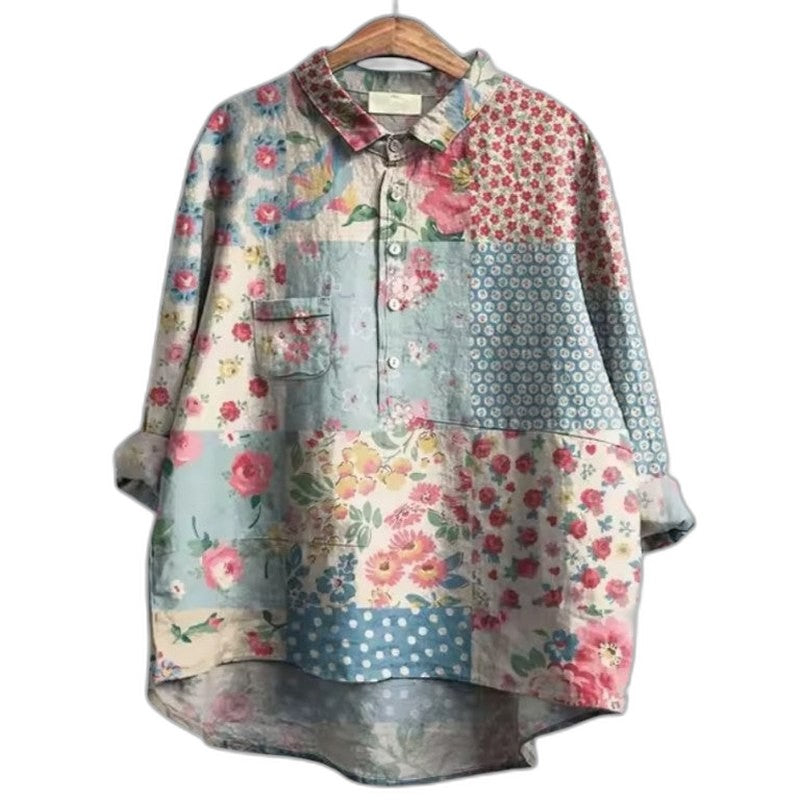 Effortless Floral Shirt for Women with Collared Long Sleeve Button Front Oversized Casual Style