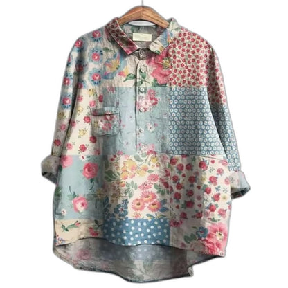 Effortless Floral Shirt for Women with Collared Long Sleeve Button Front Oversized Casual Style