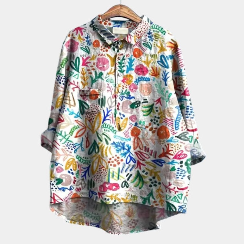 Effortless Floral Shirt for Women with Collared Long Sleeve Button Front Oversized Casual Style