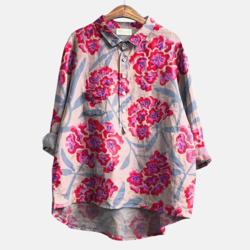 Effortless Floral Shirt for Women with Collared Long Sleeve Button Front Oversized Casual Style