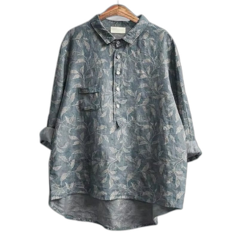 Effortless Floral Shirt for Women with Collared Long Sleeve Button Front Oversized Casual Style