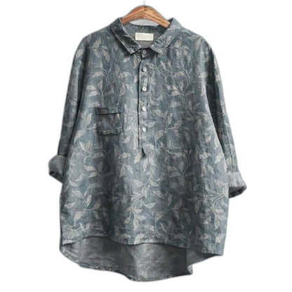 Effortless Floral Shirt for Women with Collared Long Sleeve Button Front Oversized Casual Style