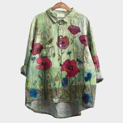 Effortless Floral Shirt for Women with Collared Long Sleeve Button Front Oversized Casual Style