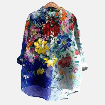 Effortless Floral Shirt for Women with Collared Long Sleeve Button Front Oversized Casual Style