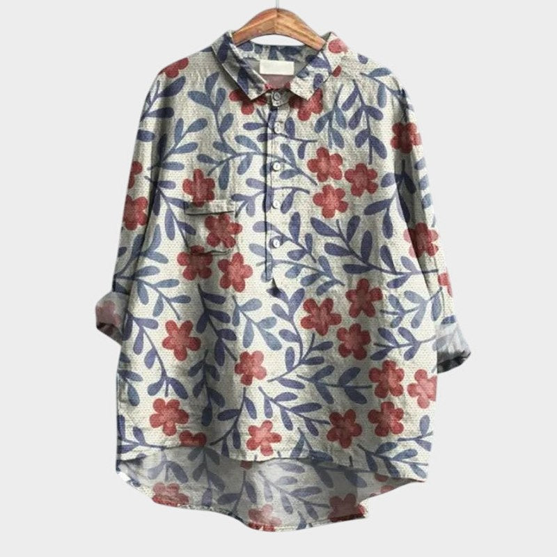 Effortless Floral Shirt for Women with Collared Long Sleeve Button Front Oversized Casual Style