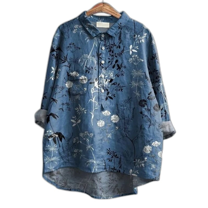 Effortless Floral Shirt for Women with Collared Long Sleeve Button Front Oversized Casual Style