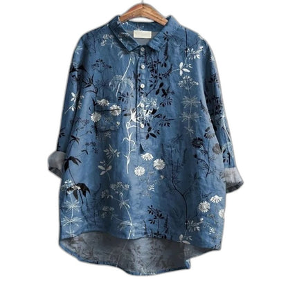 Effortless Floral Shirt for Women with Collared Long Sleeve Button Front Oversized Casual Style