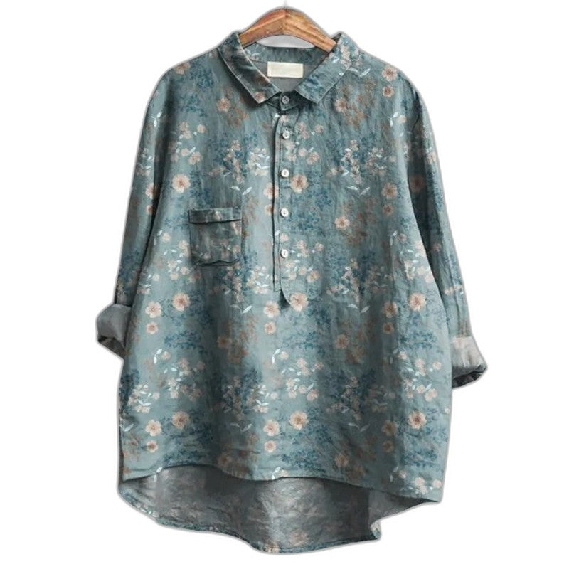 Effortless Floral Shirt for Women with Collared Long Sleeve Button Front Oversized Casual Style
