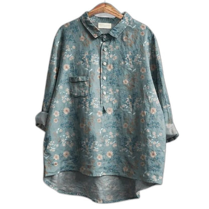 Effortless Floral Shirt for Women with Collared Long Sleeve Button Front Oversized Casual Style