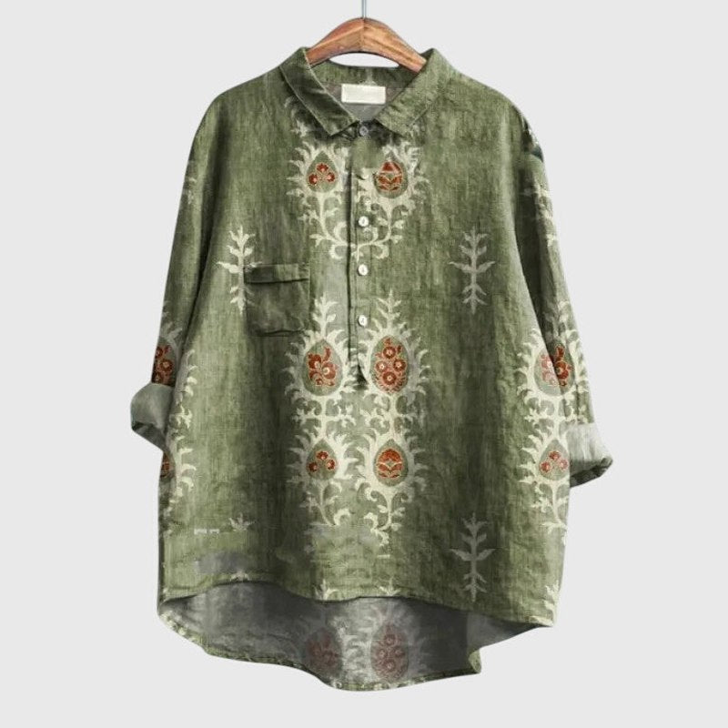 Effortless Floral Shirt for Women with Collared Long Sleeve Button Front Oversized Casual Style