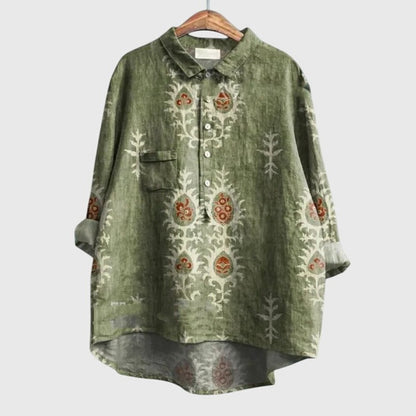 Effortless Floral Shirt for Women with Collared Long Sleeve Button Front Oversized Casual Style