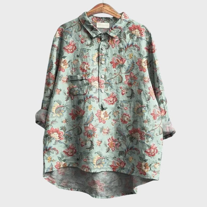 Effortless Floral Shirt for Women with Collared Long Sleeve Button Front Oversized Casual Style