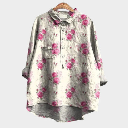Effortless Floral Shirt for Women with Collared Long Sleeve Button Front Oversized Casual Style