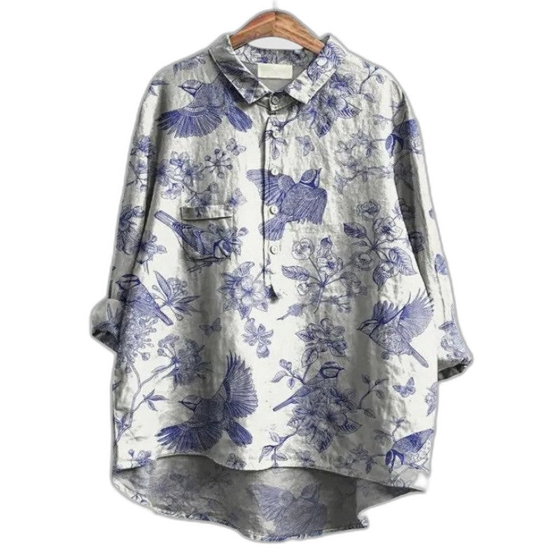 Effortless Floral Shirt for Women with Collared Long Sleeve Button Front Oversized Casual Style