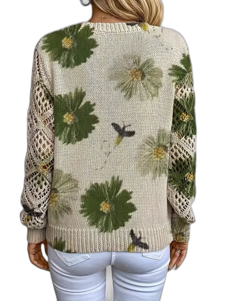 Effortless Floral Sweater for Women with V Neck Long Sleeve Casual Style