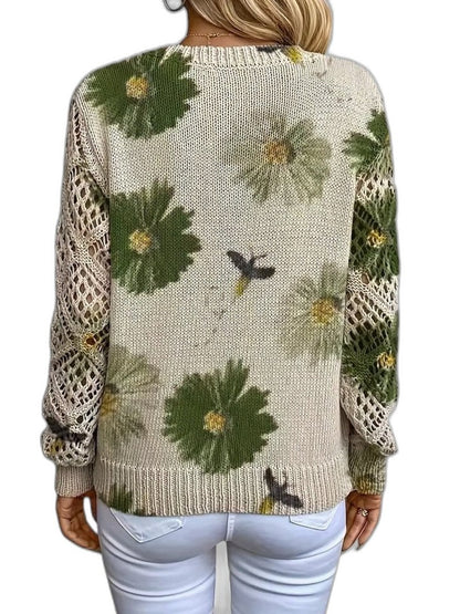 Effortless Floral Sweater for Women with V Neck Long Sleeve Casual Style