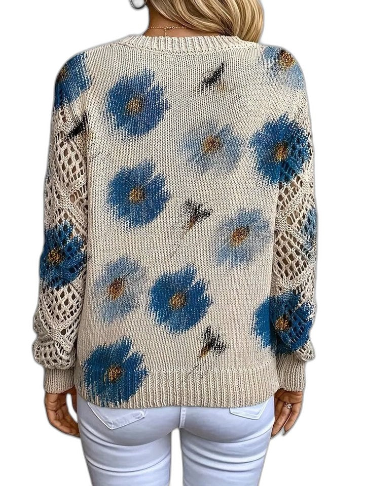 Effortless Floral Sweater for Women with V Neck Long Sleeve Casual Style
