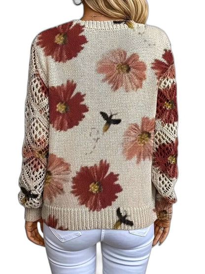 Effortless Floral Sweater for Women with V Neck Long Sleeve Casual Style
