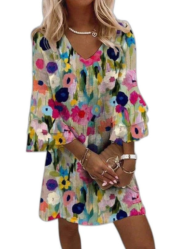 Effortless Floral Two Piece Set for Women with V Neck Flowing Casual Style