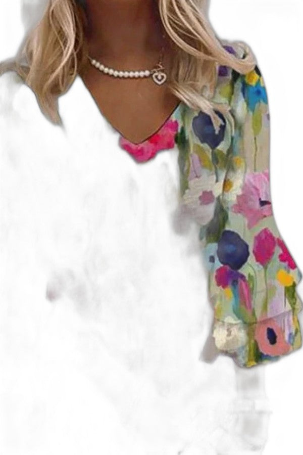 Effortless Floral Two Piece Set for Women with V Neck Flowing Casual Style