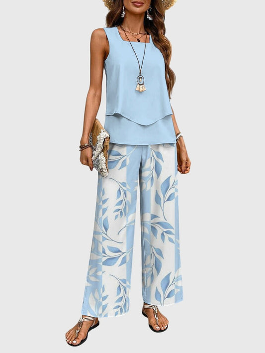 Effortless Floral Two Piece Set for Women with Wide Leg Casual Style