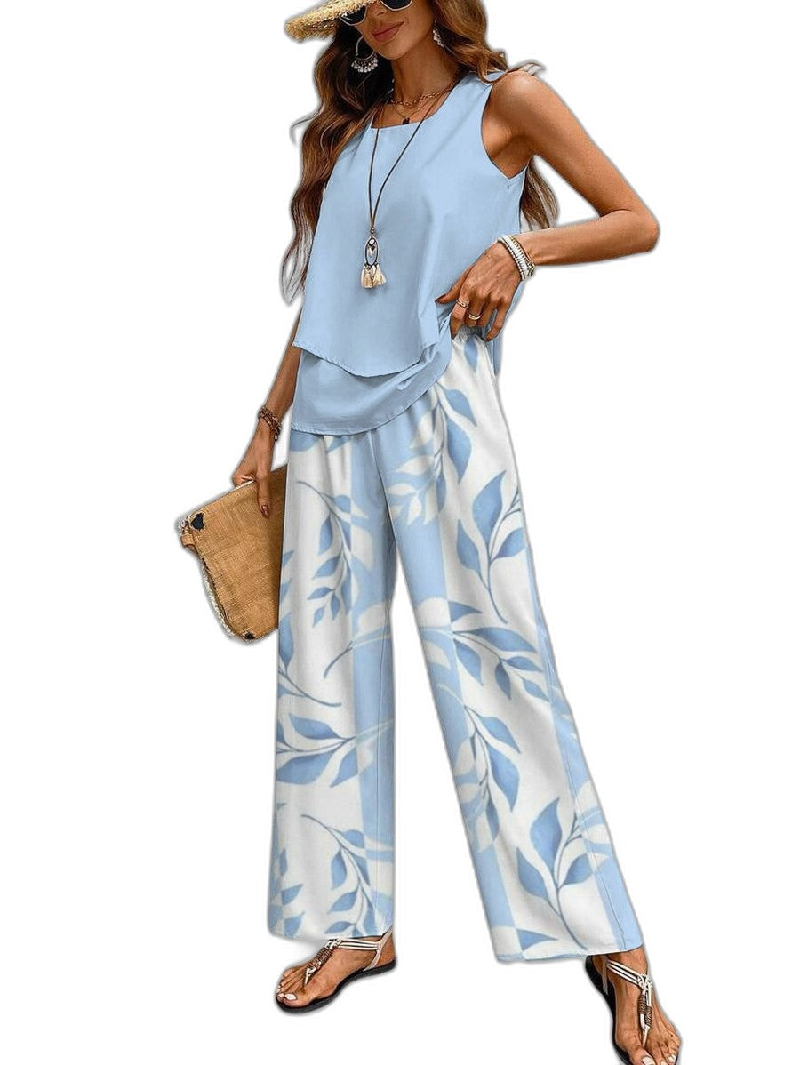 Effortless Floral Two Piece Set for Women with Wide Leg Casual Style