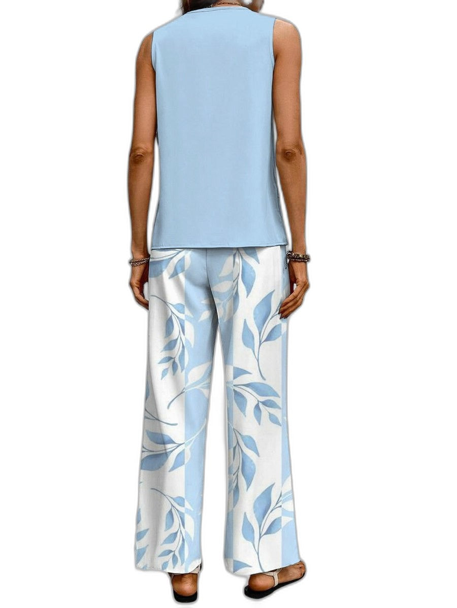 Effortless Floral Two Piece Set for Women with Wide Leg Casual Style