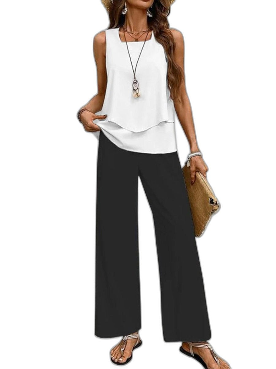 Effortless Floral Two Piece Set for Women with Wide Leg Casual Style