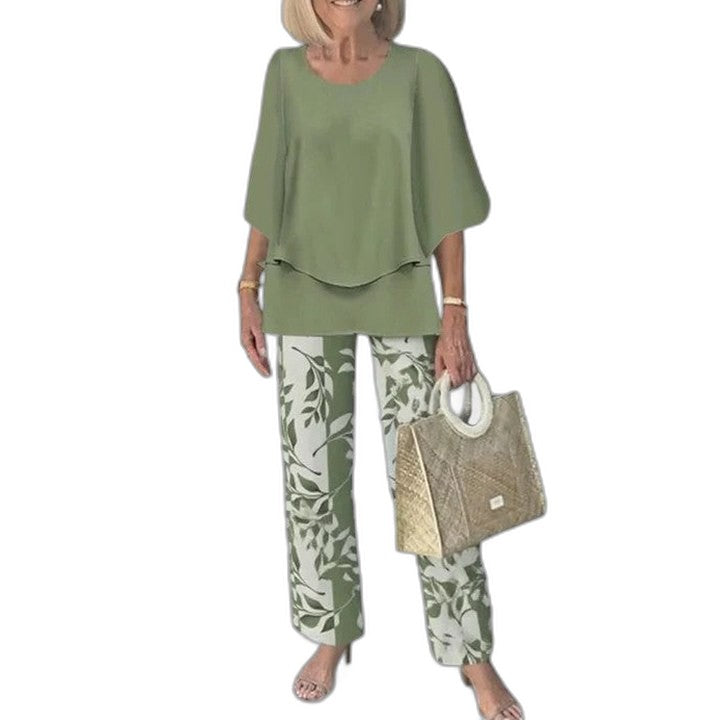 Effortless Floral Two Piece Set for Women with Wide Leg Flowing Casual Style