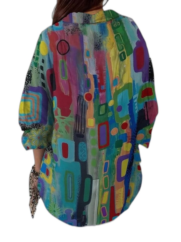 Effortless Geometric Blouse for Women with Collared Long Sleeve Button Front Casual Style