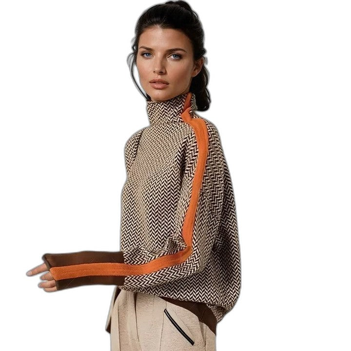 Effortless Geometric Blouse for Women with Turtleneck Long Sleeve Casual Style