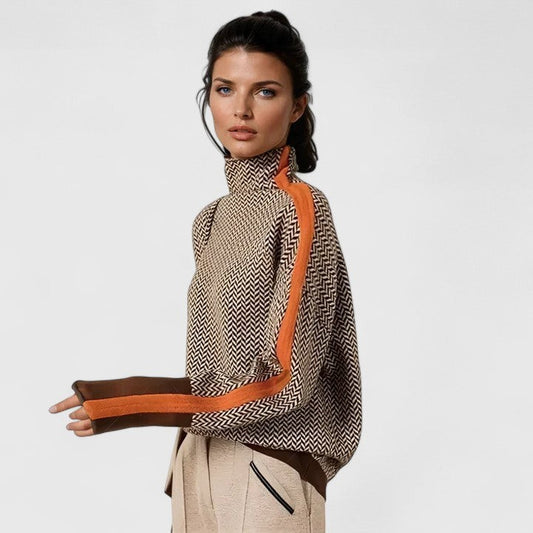 Effortless Geometric Blouse for Women with Turtleneck Long Sleeve Casual Style
