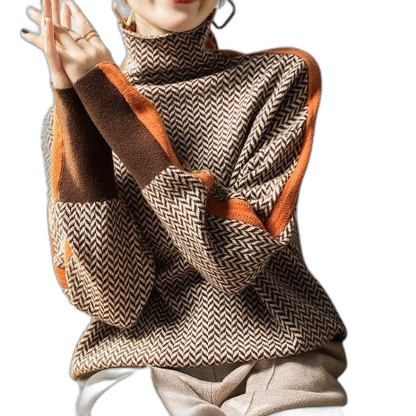 Effortless Geometric Blouse for Women with Turtleneck Long Sleeve Casual Style