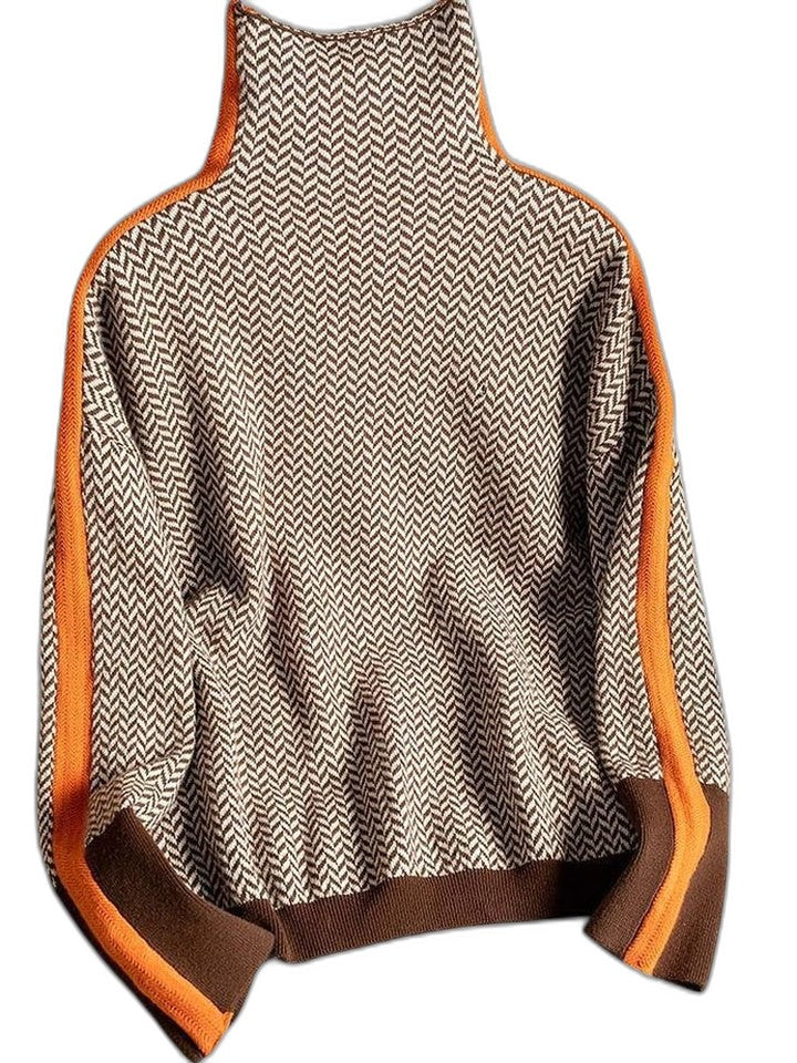 Effortless Geometric Blouse for Women with Turtleneck Long Sleeve Casual Style