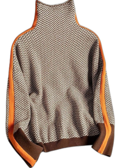 Effortless Geometric Blouse for Women with Turtleneck Long Sleeve Casual Style