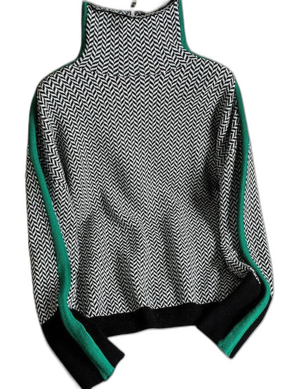 Effortless Geometric Blouse for Women with Turtleneck Long Sleeve Casual Style